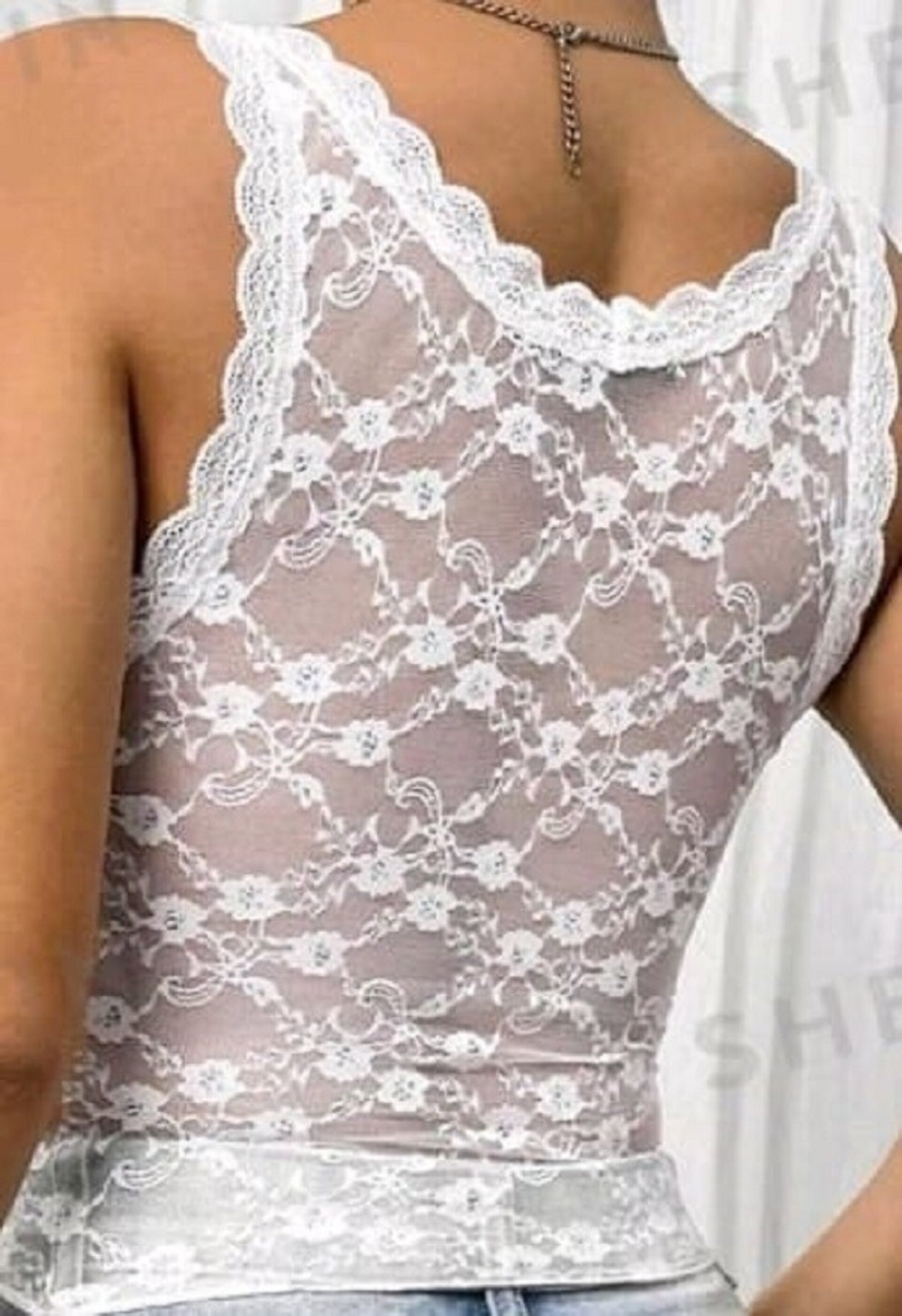 camiseta tirantes acanalada con encaje en el borde, crochet hecho a mano - 2